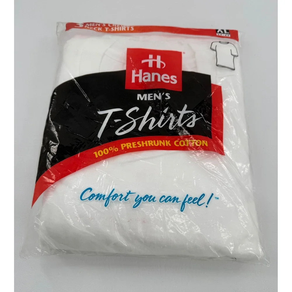 Hanes T-Shirts Men XL White 3 Pack Crew Neck 100% Cotton Vintage 1997 New